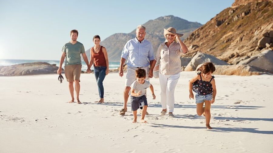 Family walking on beach